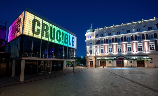 Colour photographh of Crucible and Lyceum Theatres at night