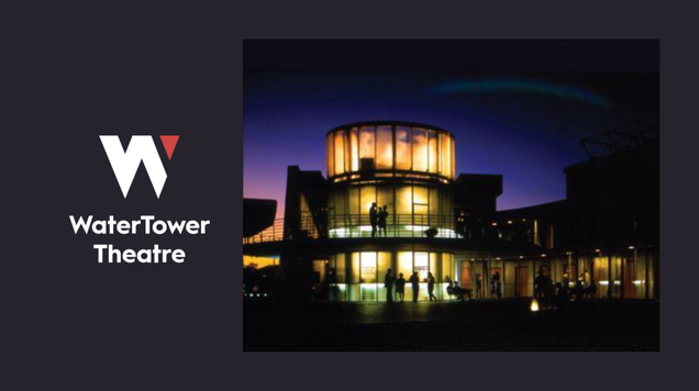 exterior of watertower theatre with logo