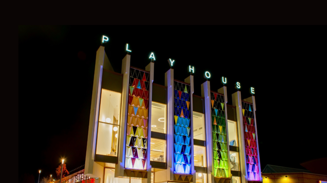 Nighttime exterior photo of Leeds Playhouse