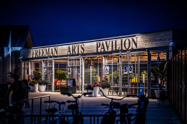 NIghtime photograph of Freeman Arts Pavilion exterior